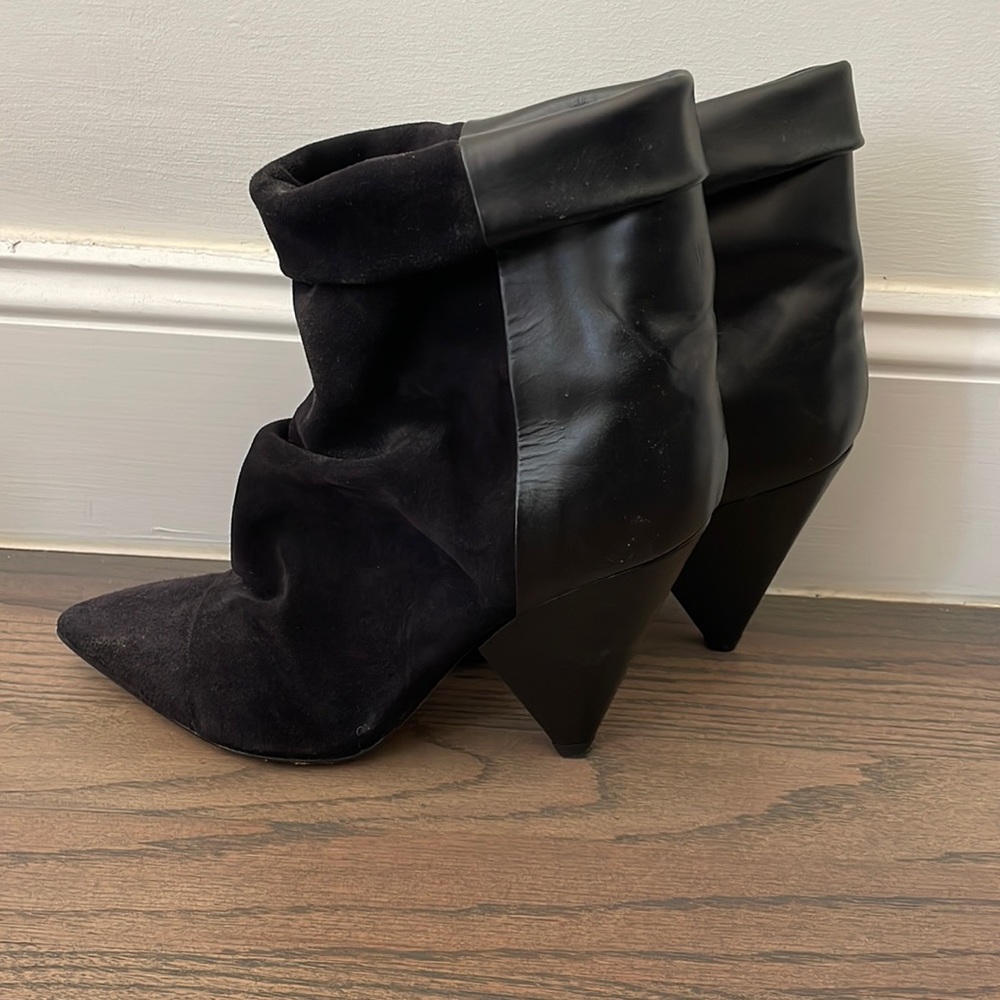 Isabel Marant Black Suede and Leather Scrunch Ankle Boots Size 38 or US 7.5